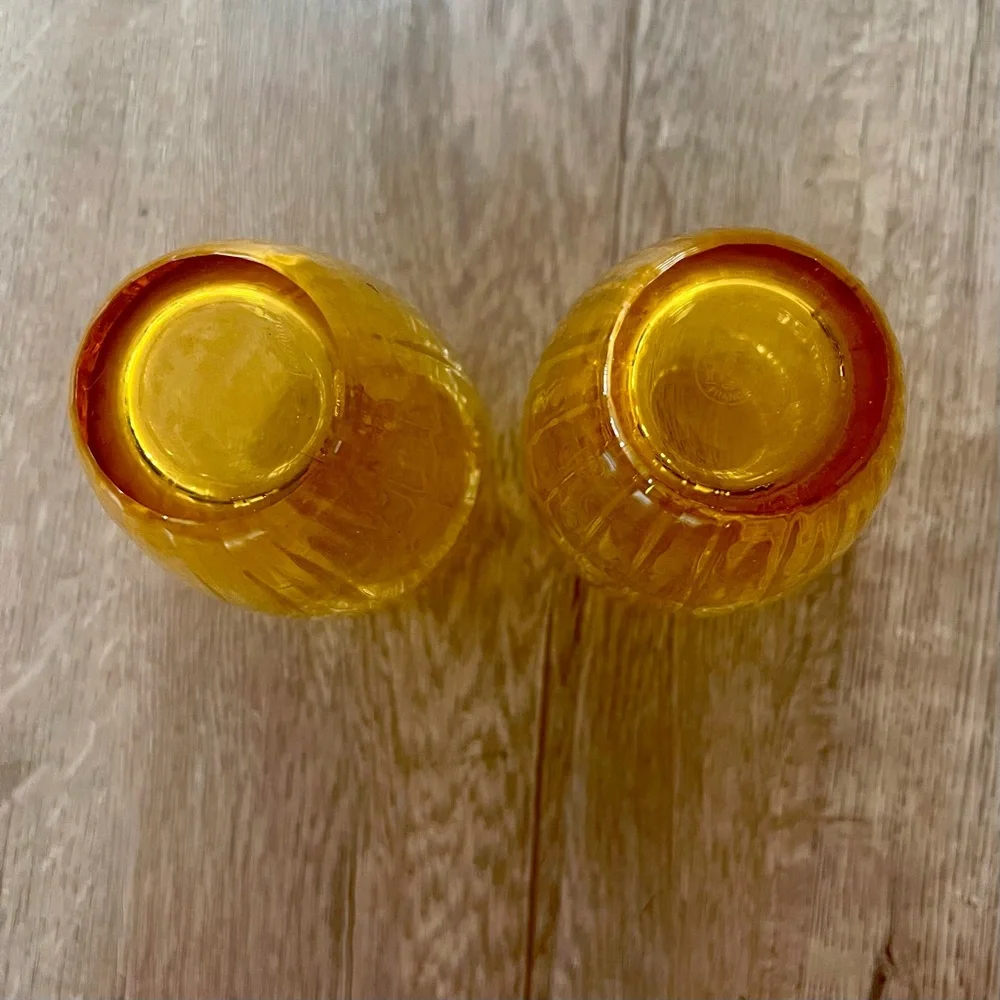 Baccarat Amber/Gold Handblown Glass Vases (Pair)